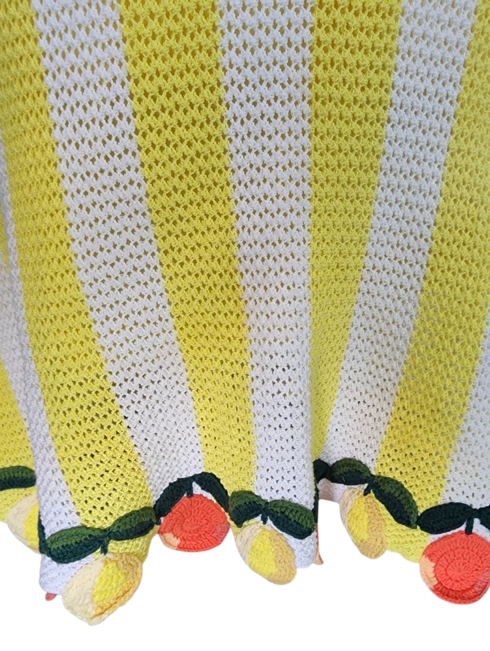 STAUD Yellow and White Striped Crochet Midi Dress with Fruit Trim - Picture 8 of 12